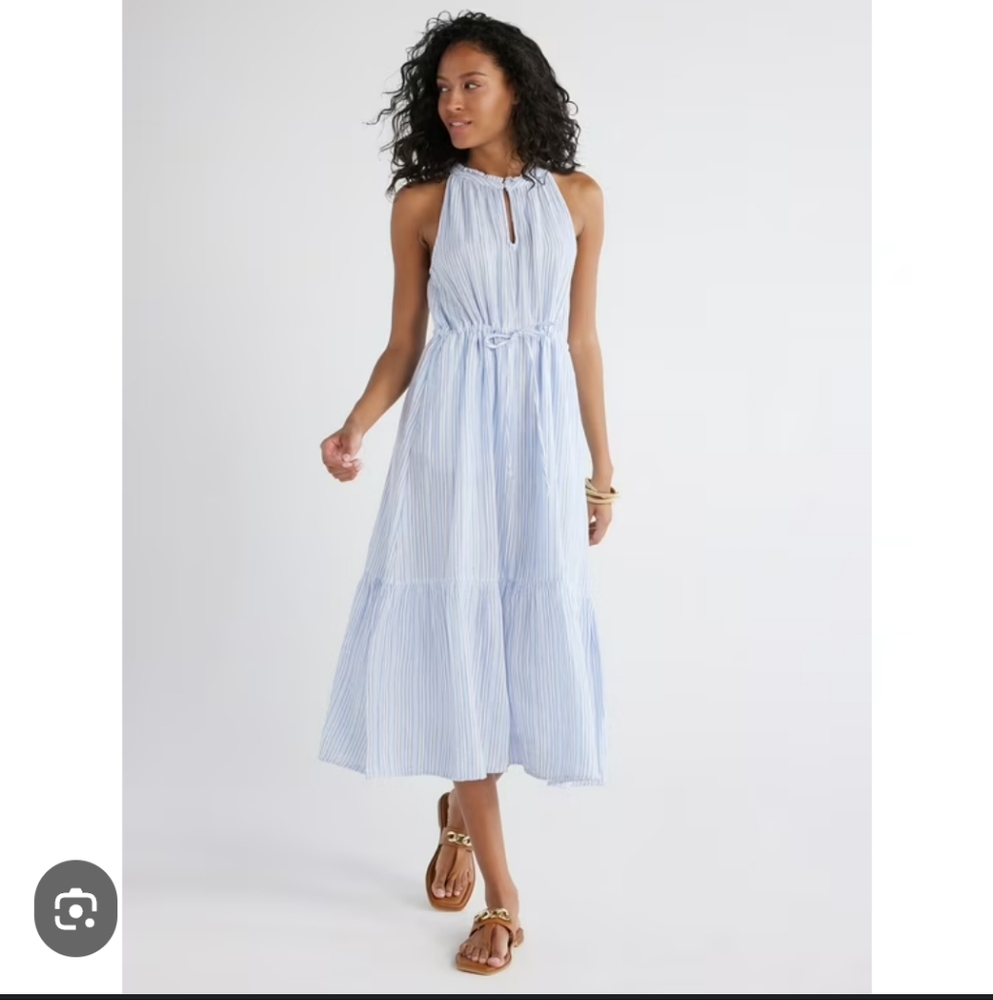 Elegant Blue Striped Maxi Dress